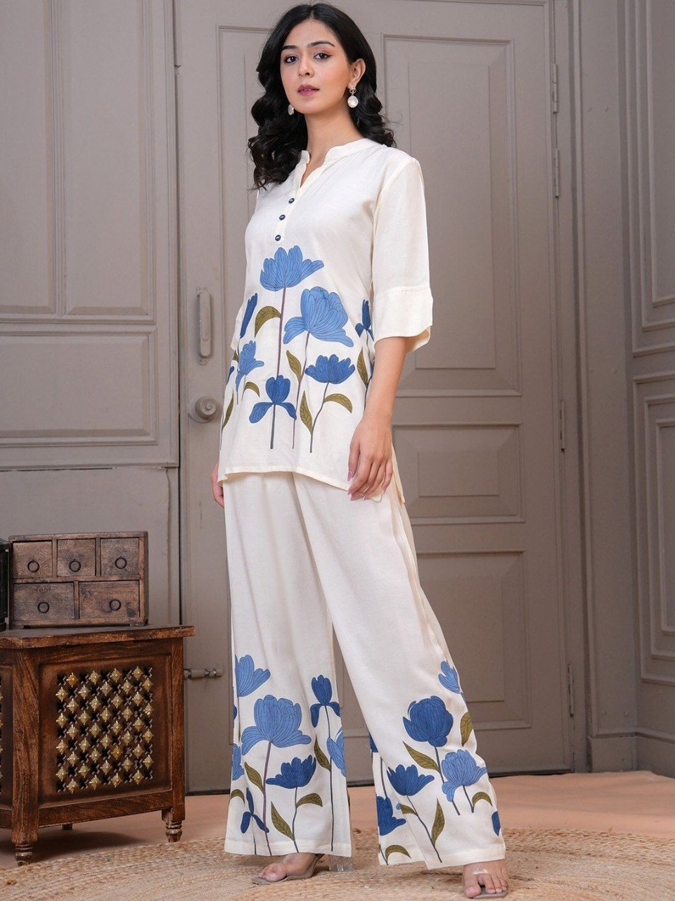 Women’s Printed Co-Ord Set – Floral Printed Kurta & Palazzo Pants Set