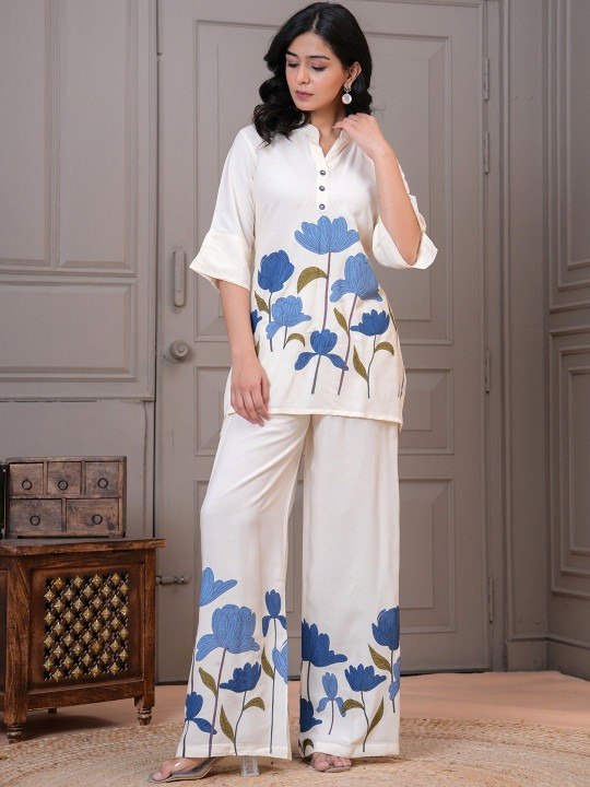 Women’s Printed Co-Ord Set – Floral Printed Kurta & Palazzo Pants Set