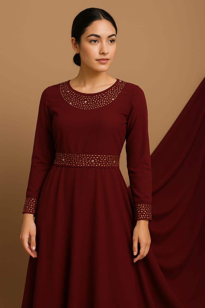 Women’s Maroon Anarkali Gown – Elegant Embroidered Floor Length Ethnic Dress