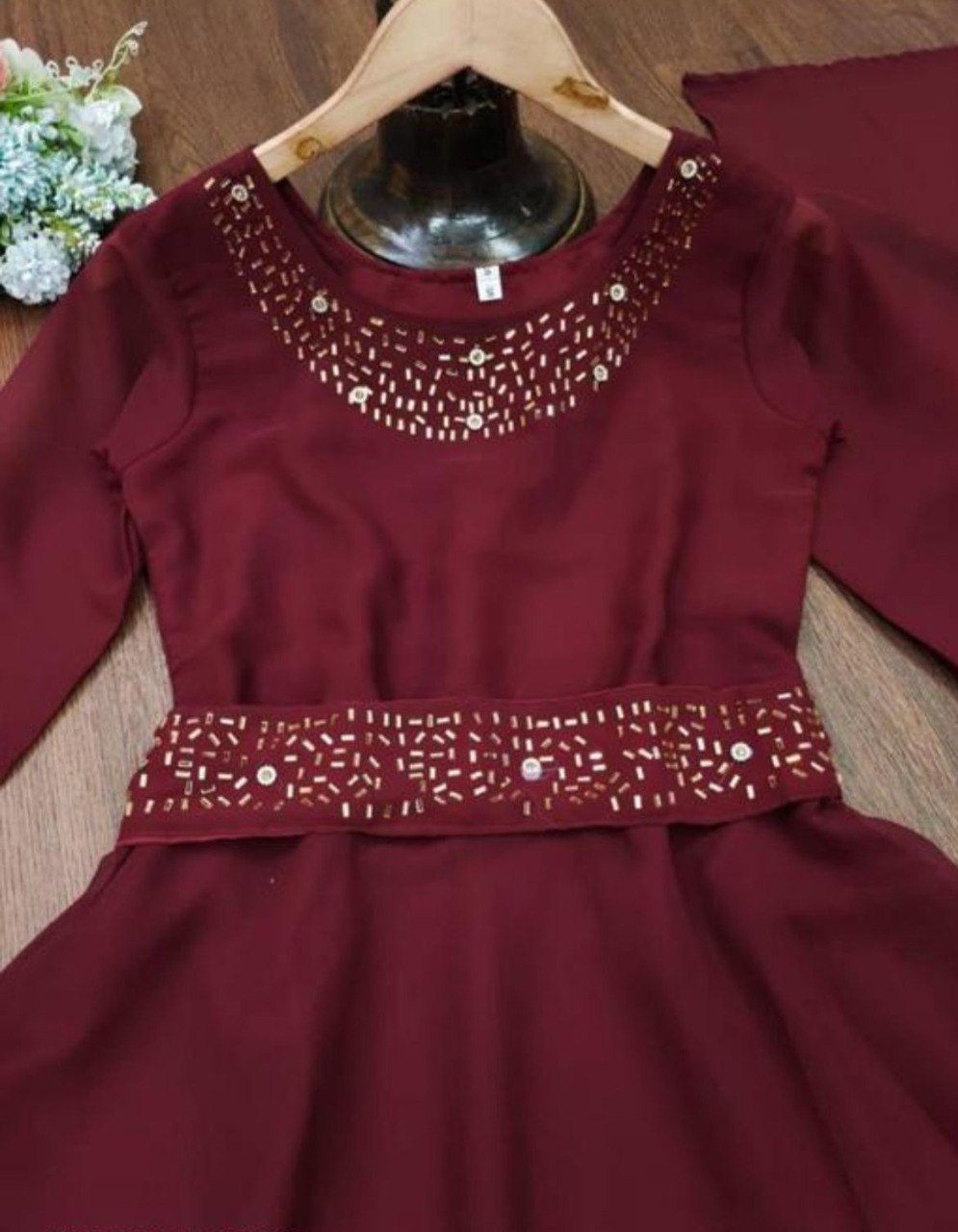 Women’s Maroon Anarkali Gown – Elegant Embroidered Floor Length Ethnic Dress