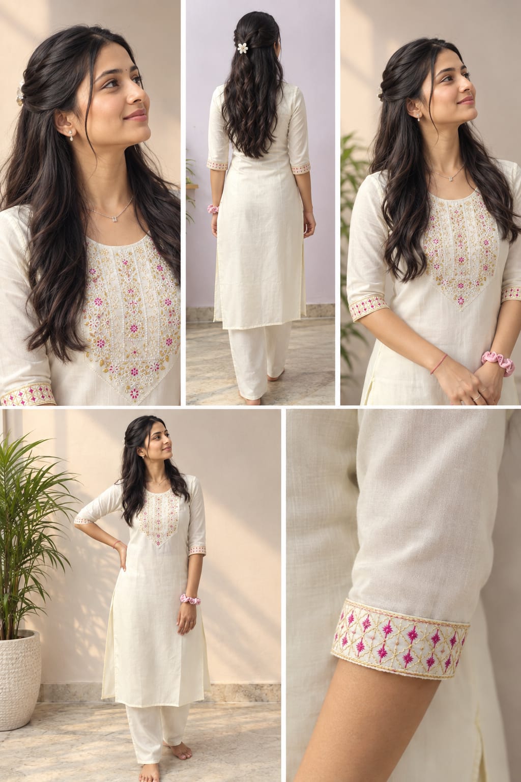 Women’s Ethnic Embroidered Kurta Pant Set | Elegant Printed Kurti Set with Traditional Neck & Sleeve Work