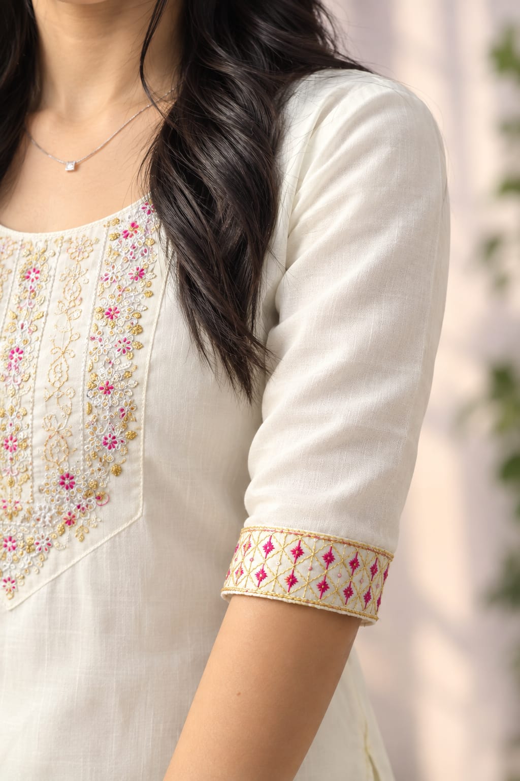 Women’s Ethnic Embroidered Kurta Pant Set | Elegant Printed Kurti Set with Traditional Neck & Sleeve Work