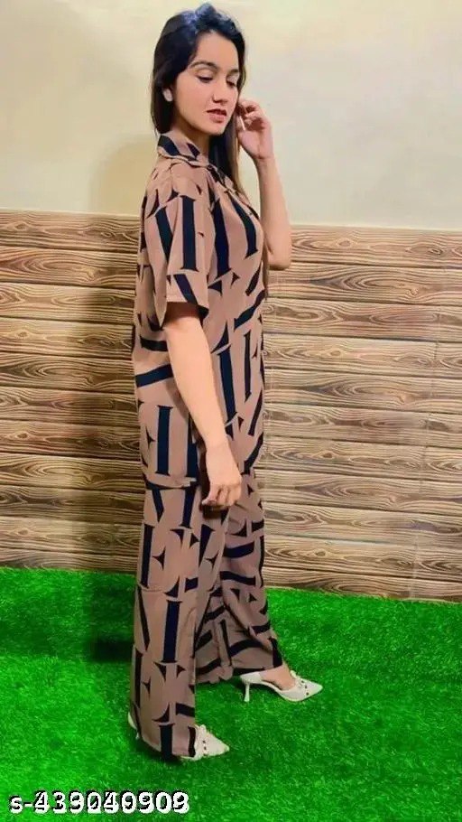 Women’s Printed Co-Ord Set | Stylish Shirt & Wide Leg Pant Set for Casual and Trendy Wear