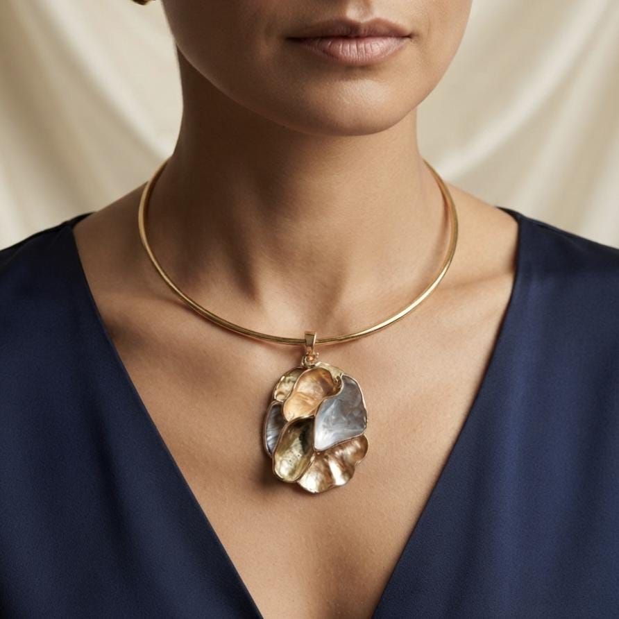 Gold Tone Floral Pendant Necklace and Earrings Set, Anti-Tarnish Fashion Jewelry for women