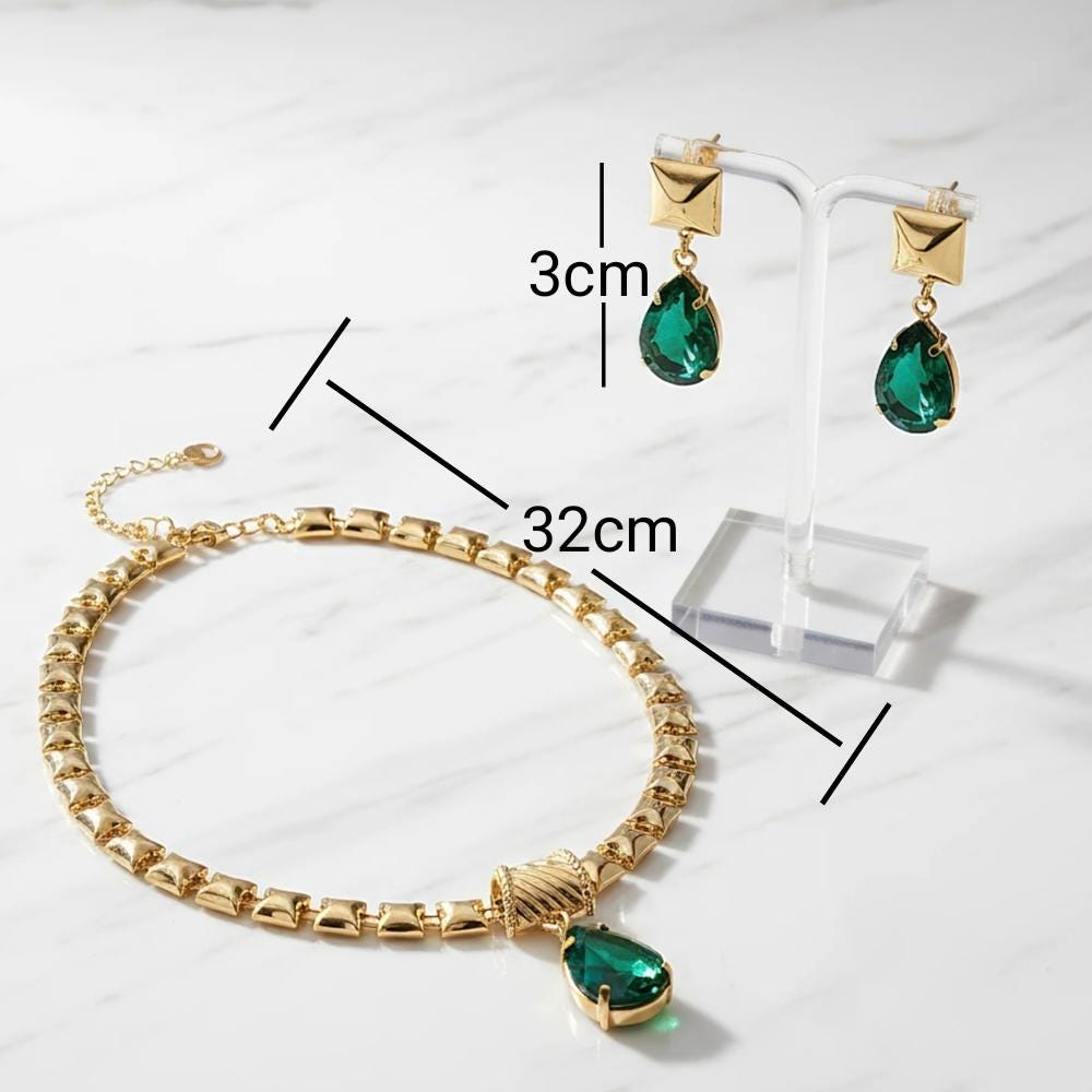 Green Necklace with Earrings Anti-Tarnish-jewellery set for women