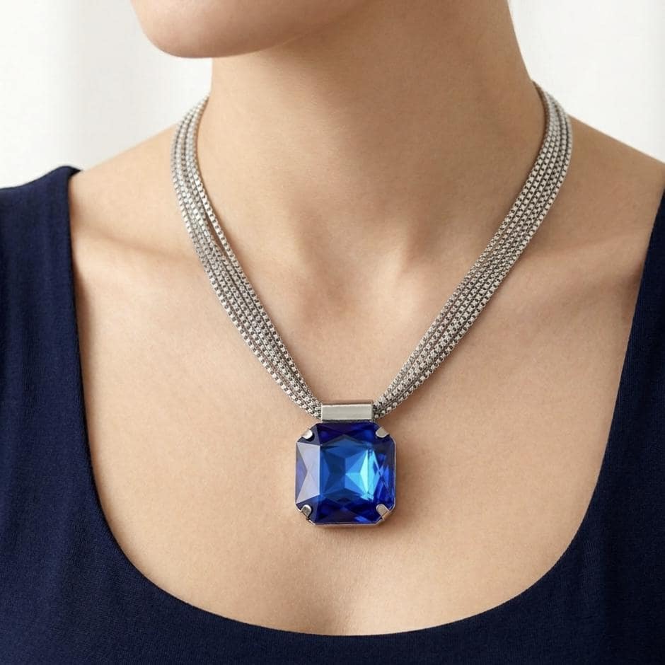Blue Stone Necklace with Earrings for women- Anti tarnish jewelry,Gift for her