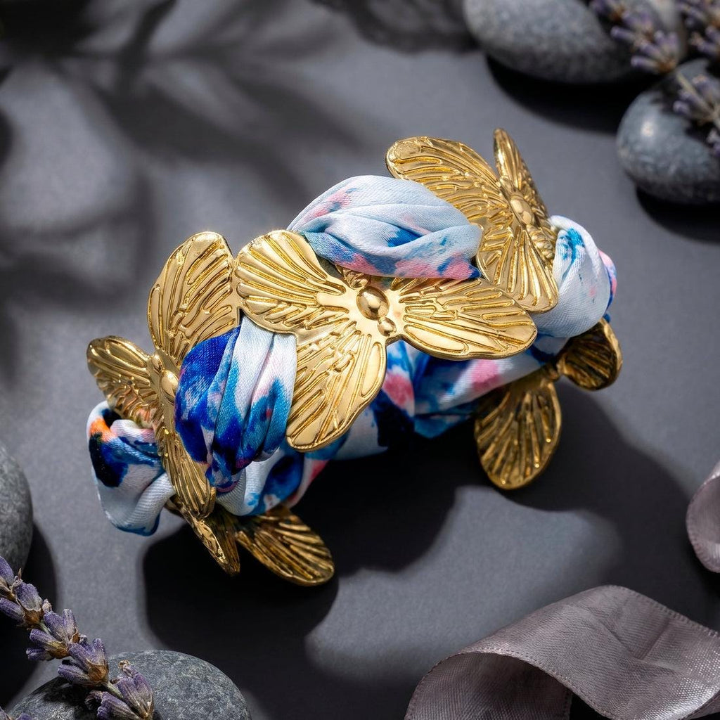 Gold Butterfly Scarf Bracelet, Silk-Style Band,Adjustable Jewelry,Minimalist Gift for Her