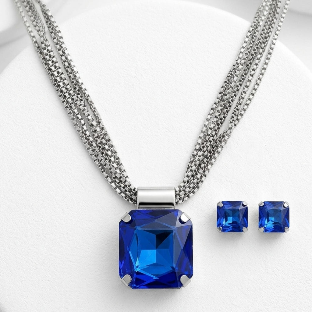 Blue Stone Necklace with Earrings for women- Anti tarnish jewelry,Gift for her