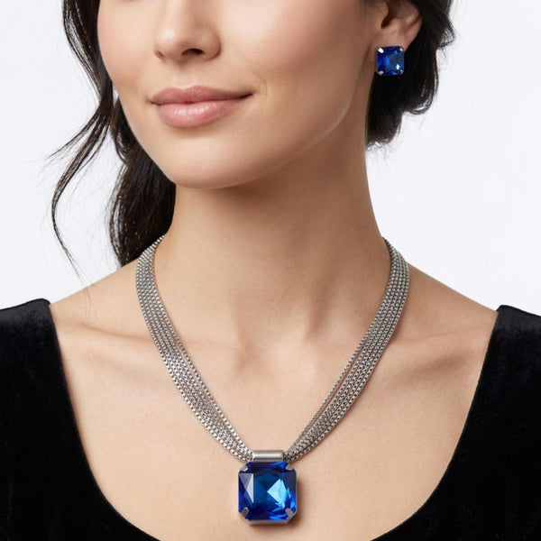 Blue Stone Necklace with Earrings for women- Anti tarnish jewelry,Gift for her