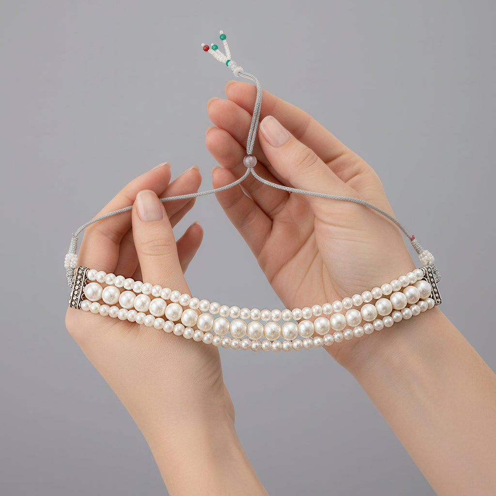 Multi Layer Pearl Choker Necklace, Vintage Bridal Statement Jewelry, Wedding Accessory