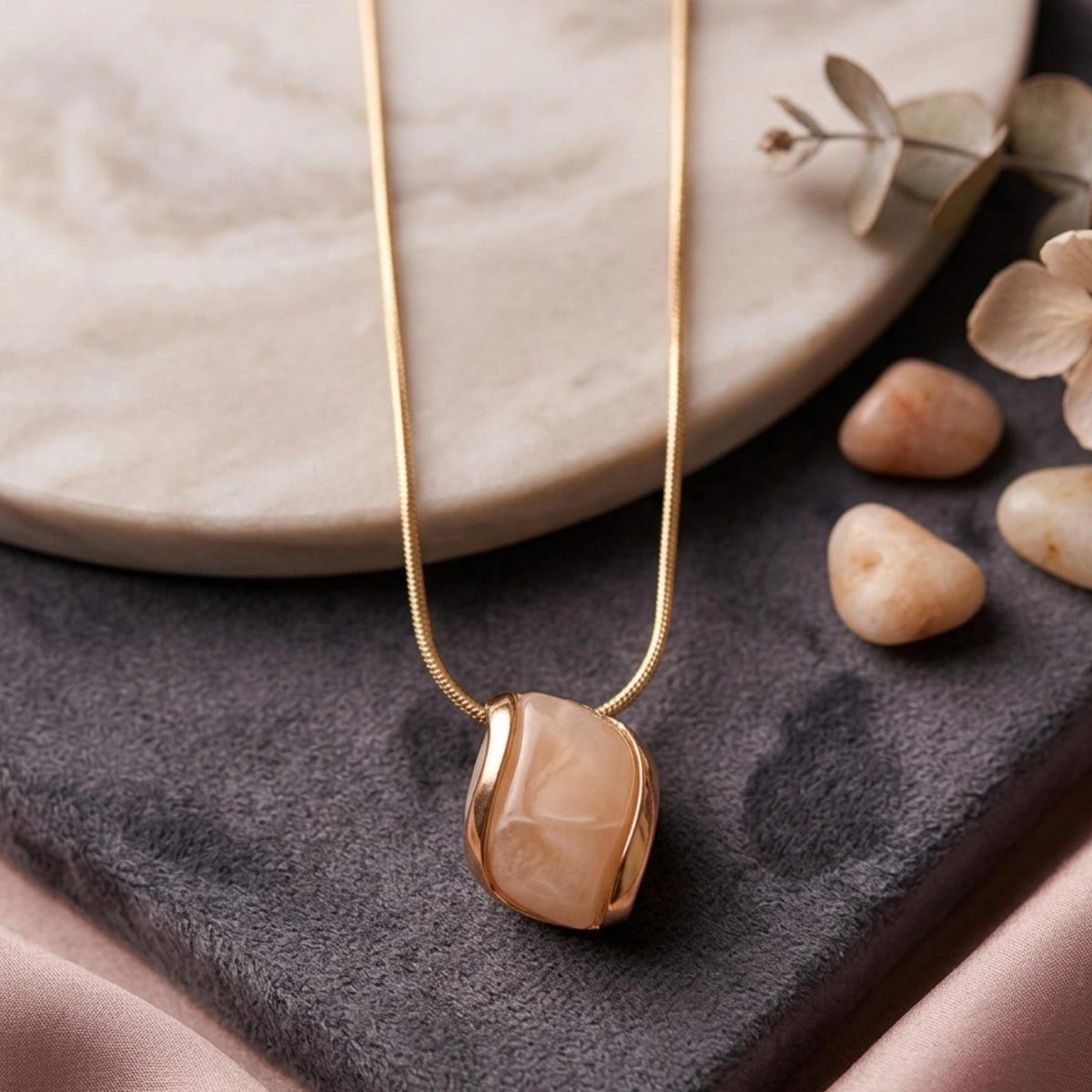 Gold Plated Pink Stone Necklace and Earrings Set | Minimalist Jewelry for Women