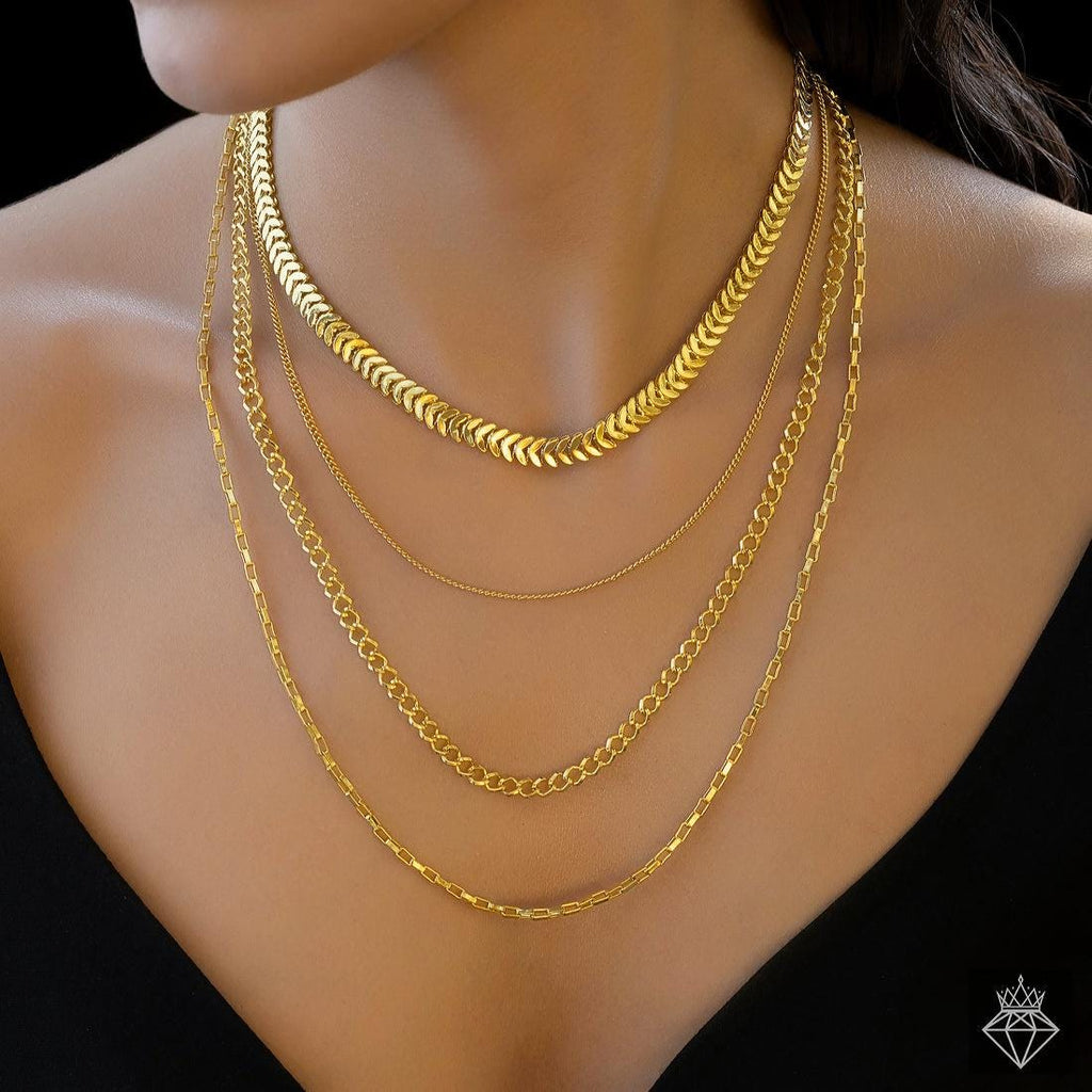 Gold Plated Layered Necklace |  Anti Tarnish chain Jewelery for Gift