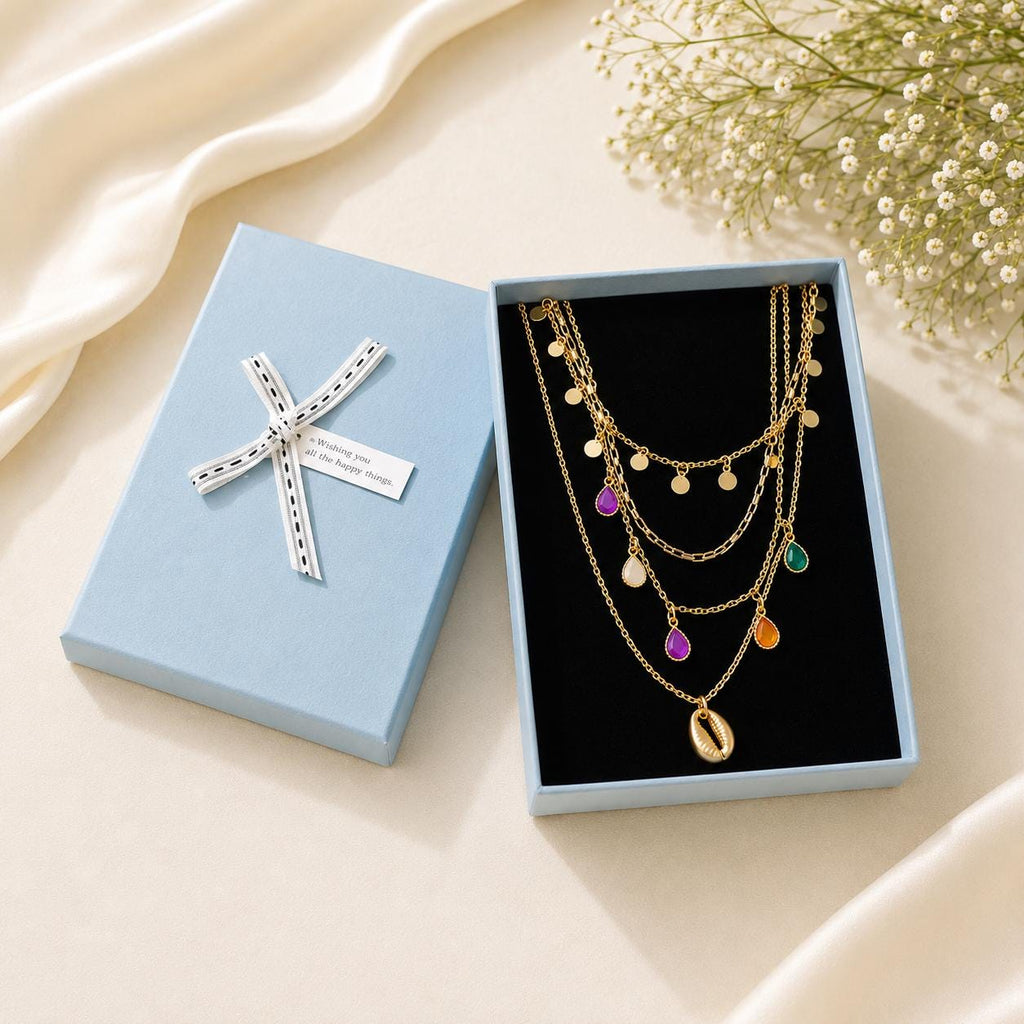 Gold Layered Necklace Stainless Steel Multicolor Crystal,Dainty Everyday Jewelry,Gift for Her