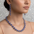 Blue Diamond Tennis Necklace and Earrings Set for women Silver-Tone Bridal Jewelry