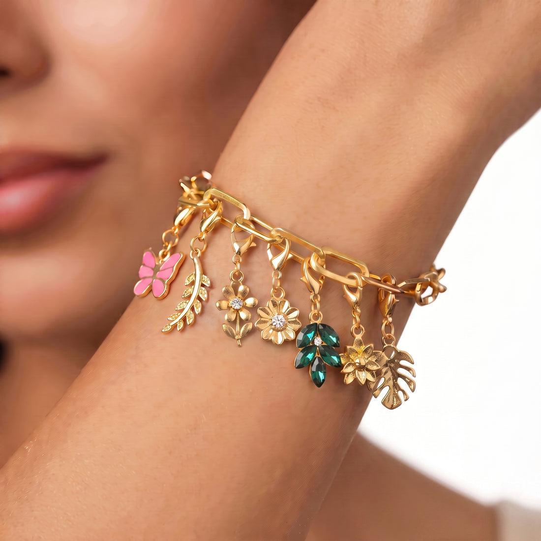Gold Charm combo Jewelry Set | Paperclip Chain Necklace, Bracelet,Earrings,Ring Combo
