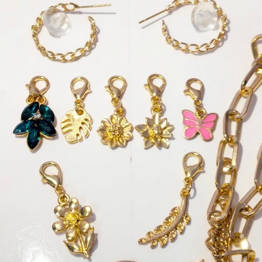 Gold Charm combo Jewelry Set | Paperclip Chain Necklace, Bracelet,Earrings,Ring Combo