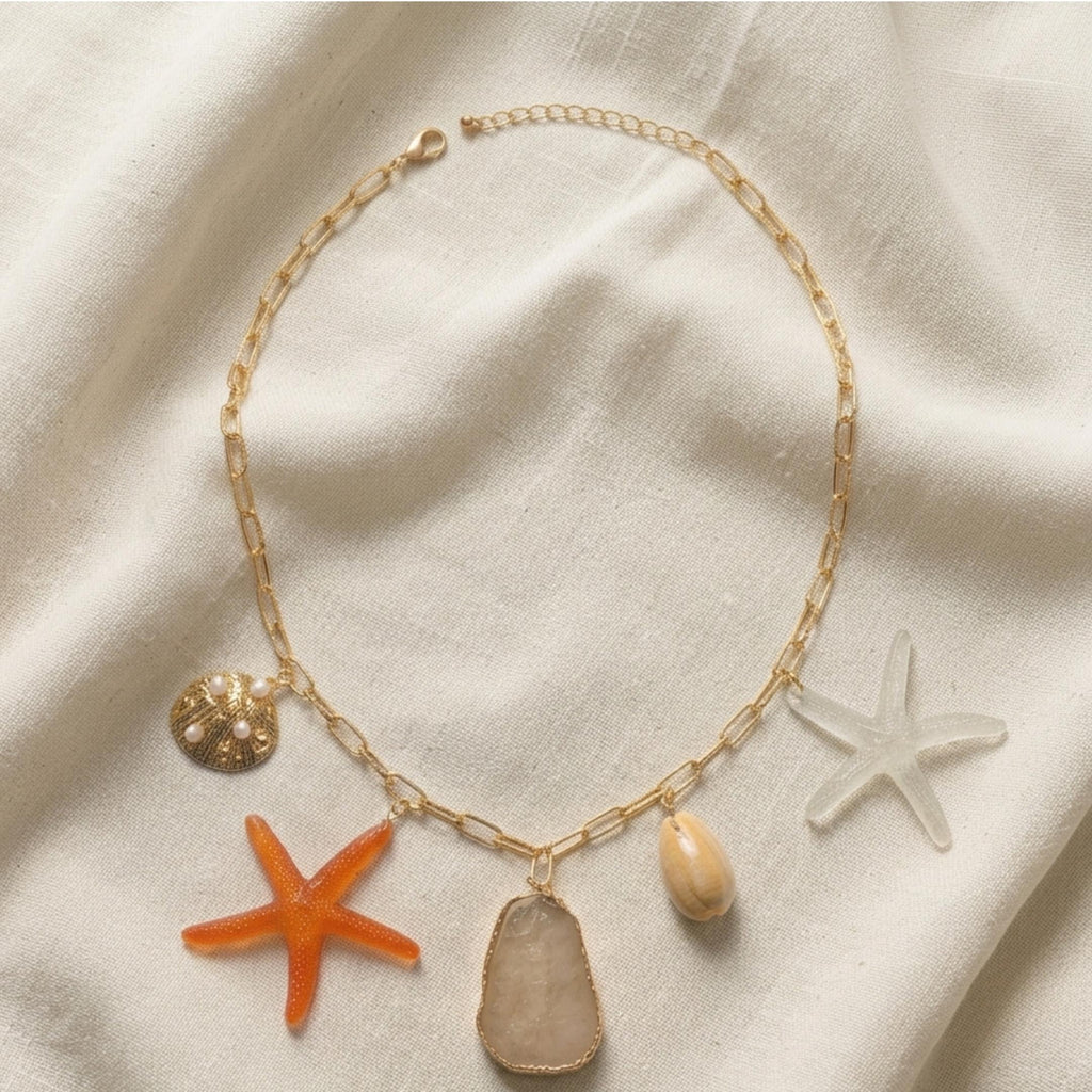 Beach Charm Necklace for Women|Gold Starfish Pendant Necklace
