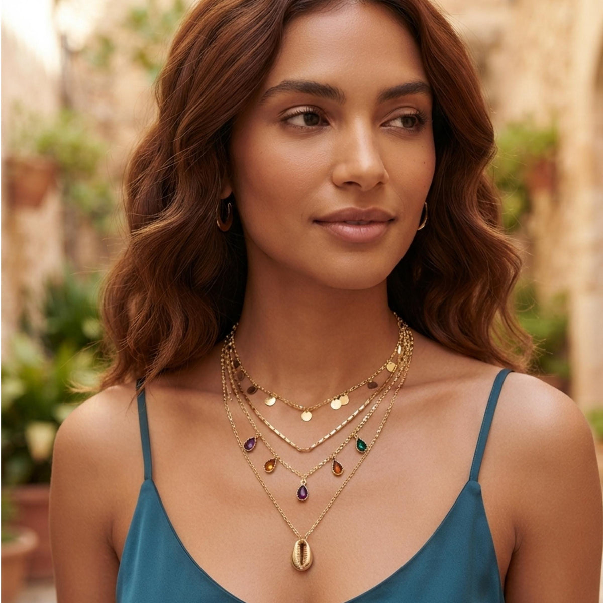 Gold Layered Necklace Stainless Steel Multicolor Crystal,Dainty Everyday Jewelry,Gift for Her