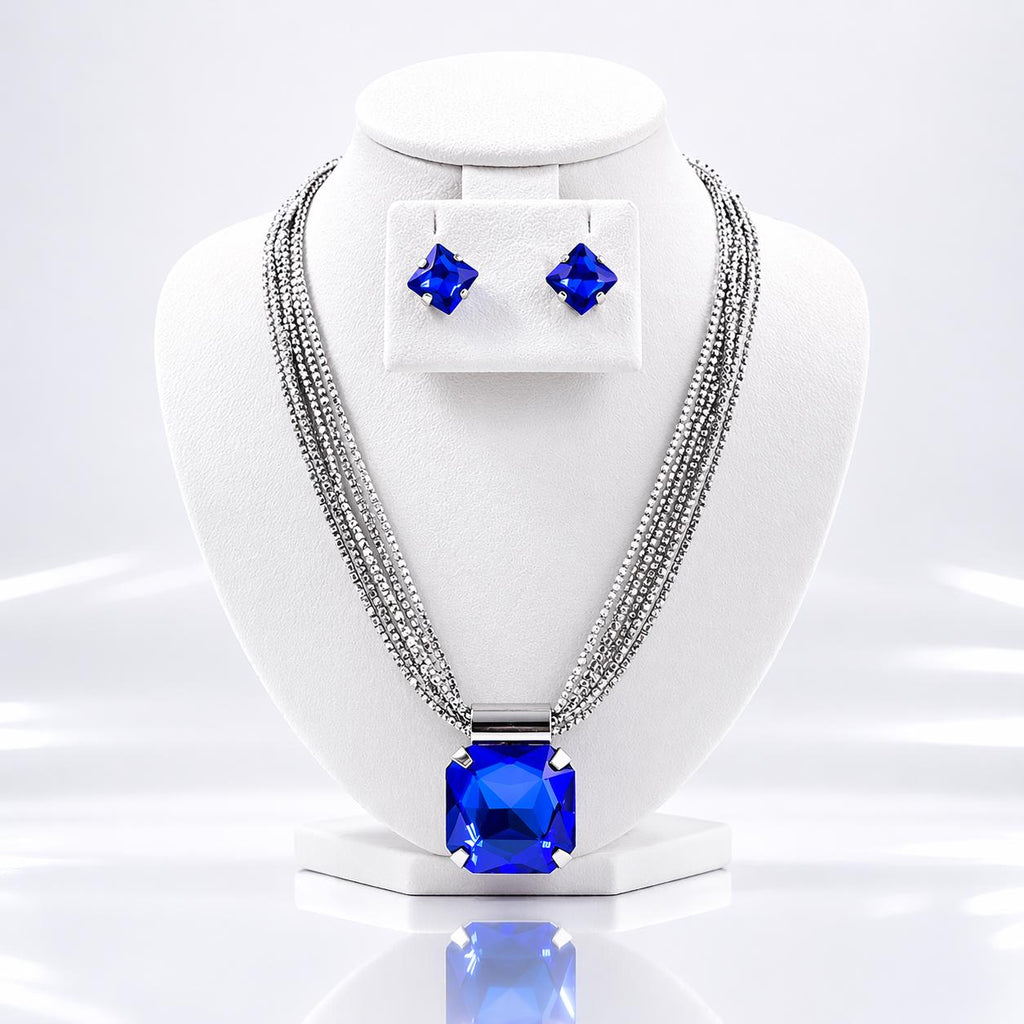 Blue Stone Necklace with Earrings for women- Anti tarnish jewelry,Gift for her