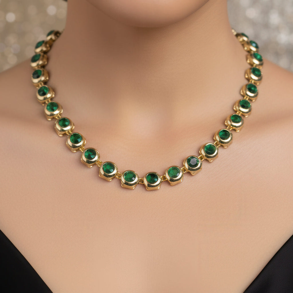 Emerald Green Stone Gold-Tone Necklace &amp; Earrings Se