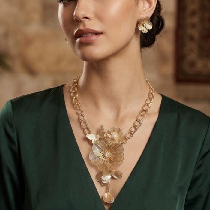Anti-Tarnish Statement Necklace with Earrings Set | Lightweight Jewellery for women