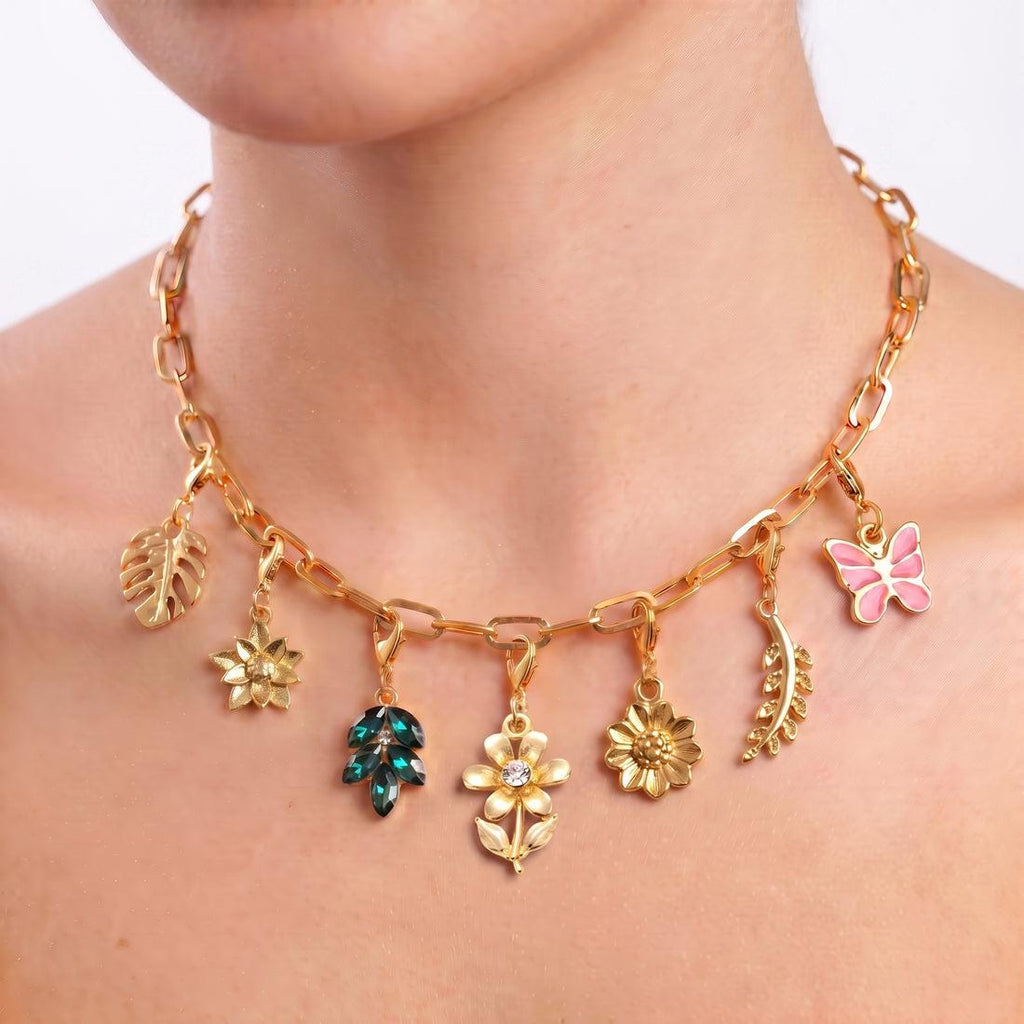 Gold Charm combo Jewelry Set | Paperclip Chain Necklace, Bracelet,Earrings,Ring Combo