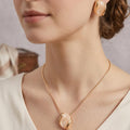 Gold Plated Pink Stone Necklace and Earrings Set | Minimalist Jewelry for Women