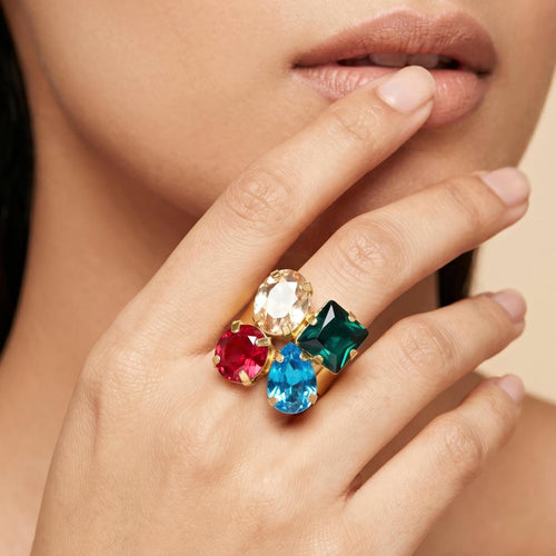Anti Tarnish Green Statement Drop Earrings With Ring -jewellery for Women