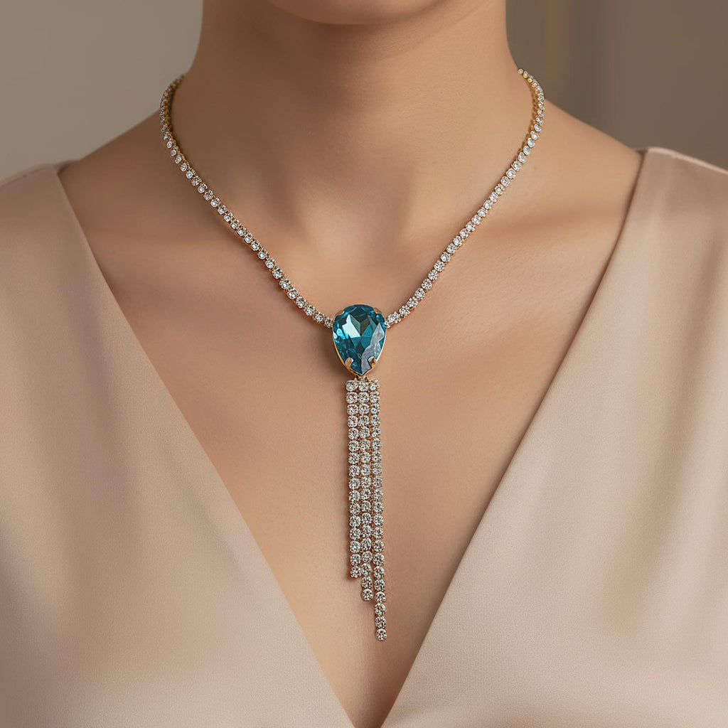 Anti-Tarnish Rhinestone Necklace and Earrings Set | Statement Jewelry for Women
