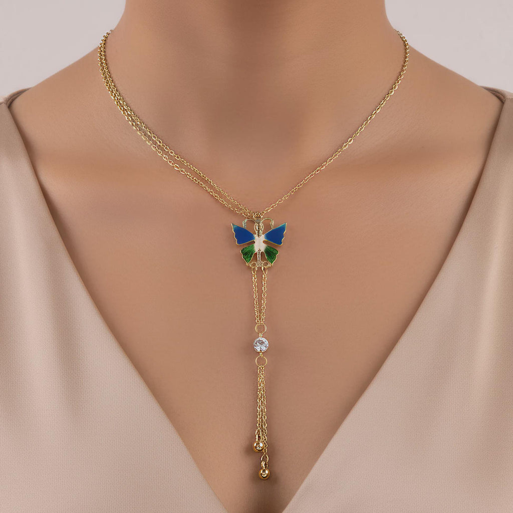 Gold plated Butterfly Anti-tarnish Necklace Set with Earrings for women