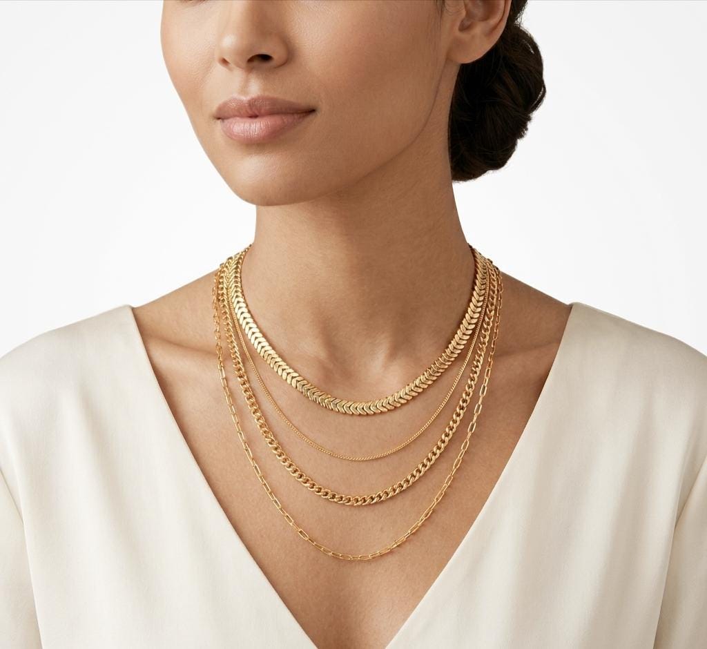 Gold Plated Layered Necklace |  Anti Tarnish chain Jewelery for Gift