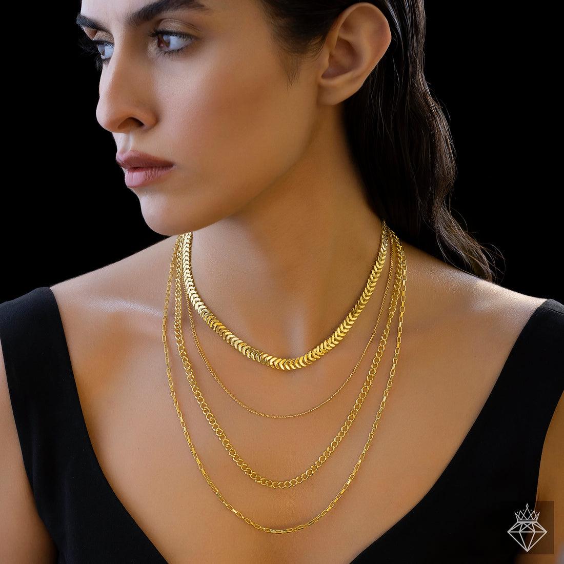 Gold Plated Layered Necklace |  Anti Tarnish chain Jewelery for Gift
