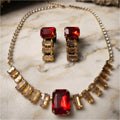 Anti Tarnish Ruby Red Statement Necklace Earrings Set For women