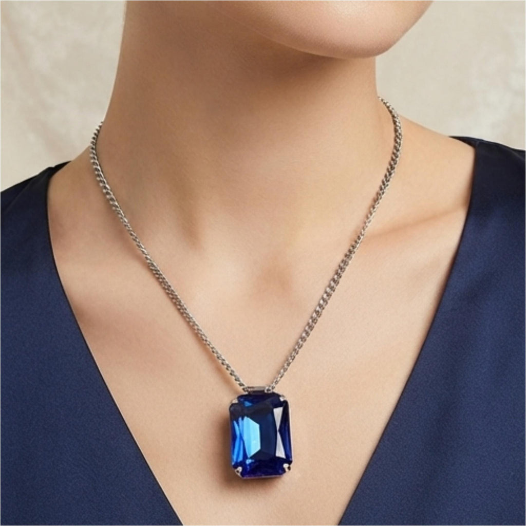 Royal Blue Sapphire  Necklace & Earrings Set for Women | Elegant Party Wear Jewelery