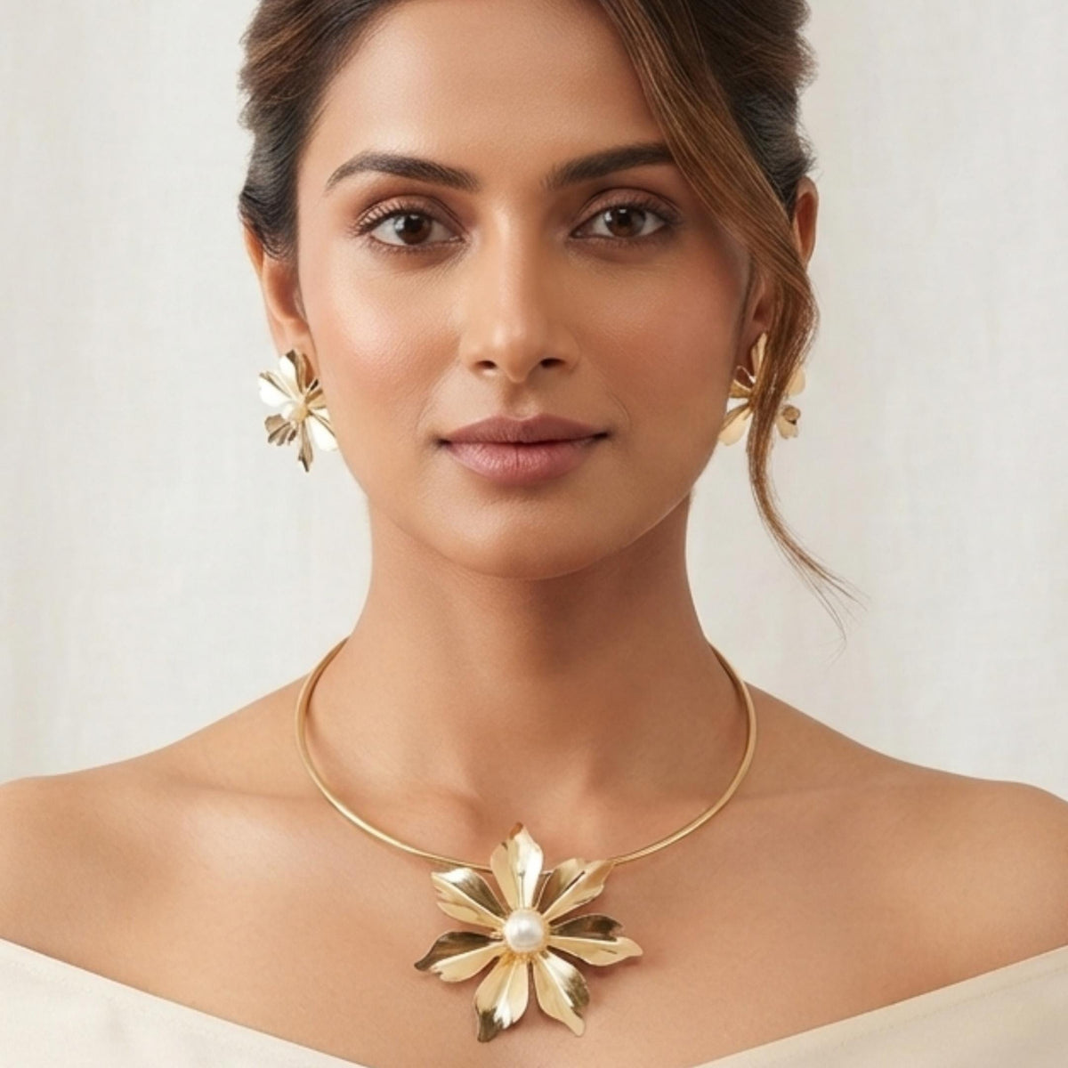 Anti-Tarnish Golden flower Necklace and Earrings Set for Women|Gift for her