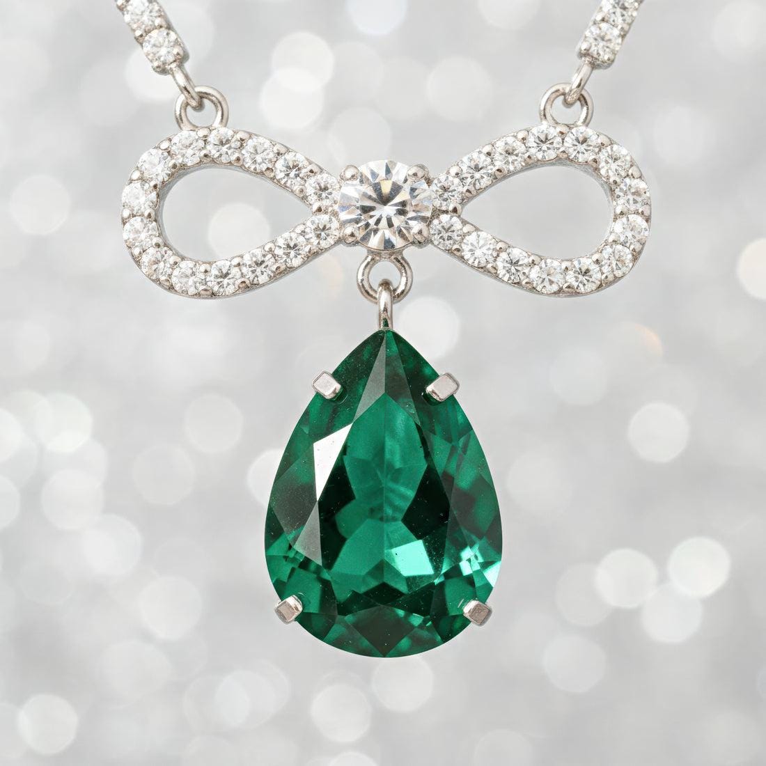 Pear Drop Bow Pendant Necklace | Anti Tarnish Silver-Tone CZ Crystal Necklace