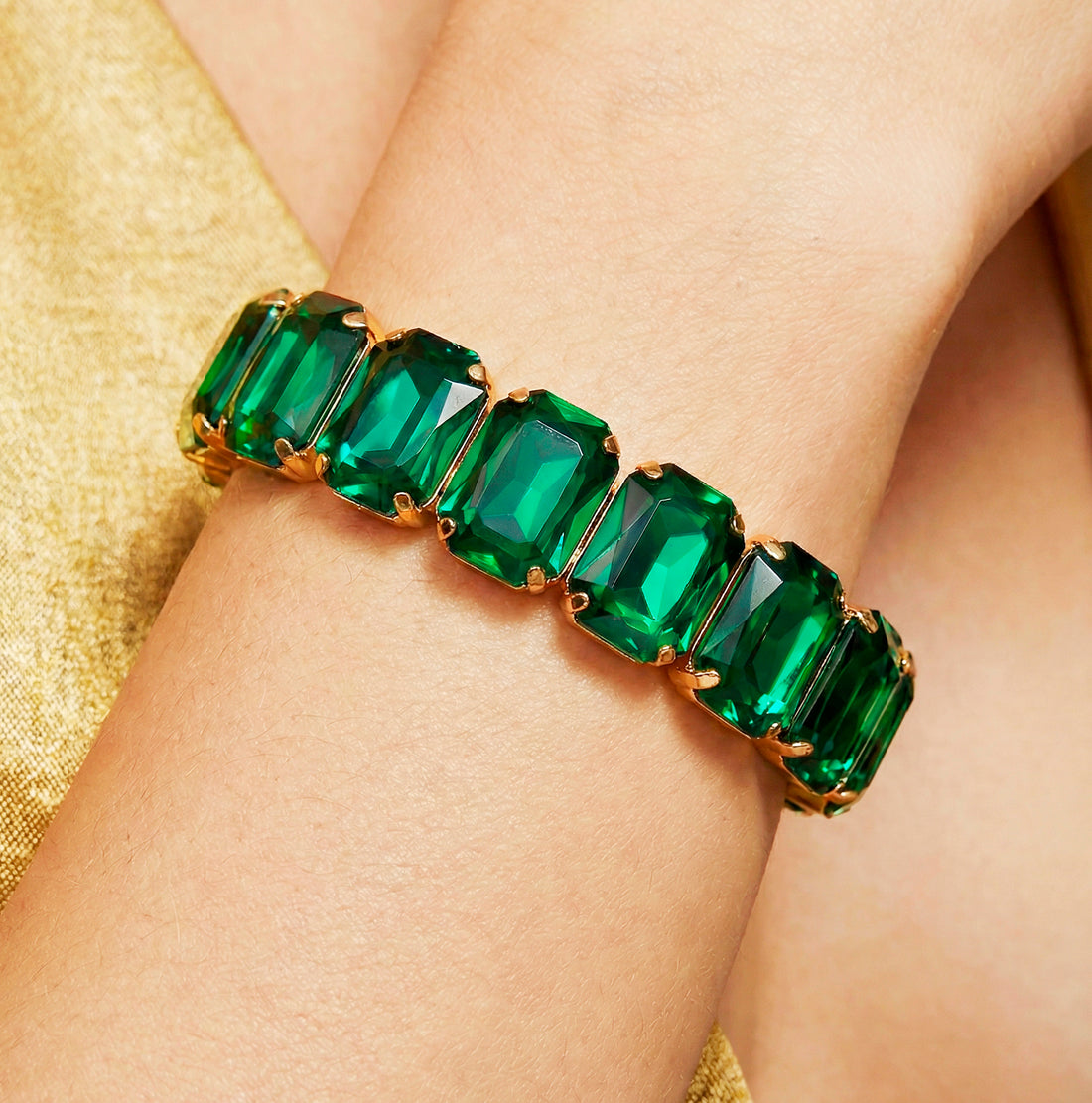Anti-Tarnish Green Emerald Stone Bracelet for Women | Gold-Tone Statement Bracelet