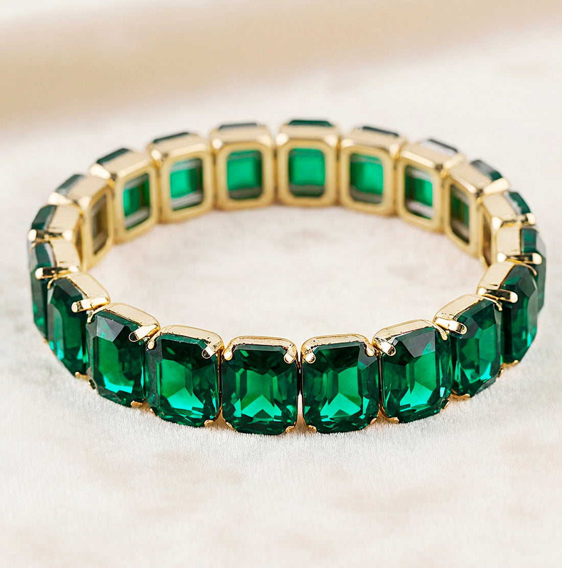 Anti-Tarnish Green Emerald Stone Bracelet for Women | Gold-Tone Statement Bracelet