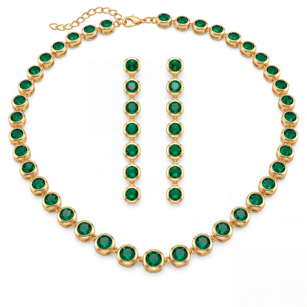 Emerald Green Stone Gold-Tone Necklace &amp; Earrings Se