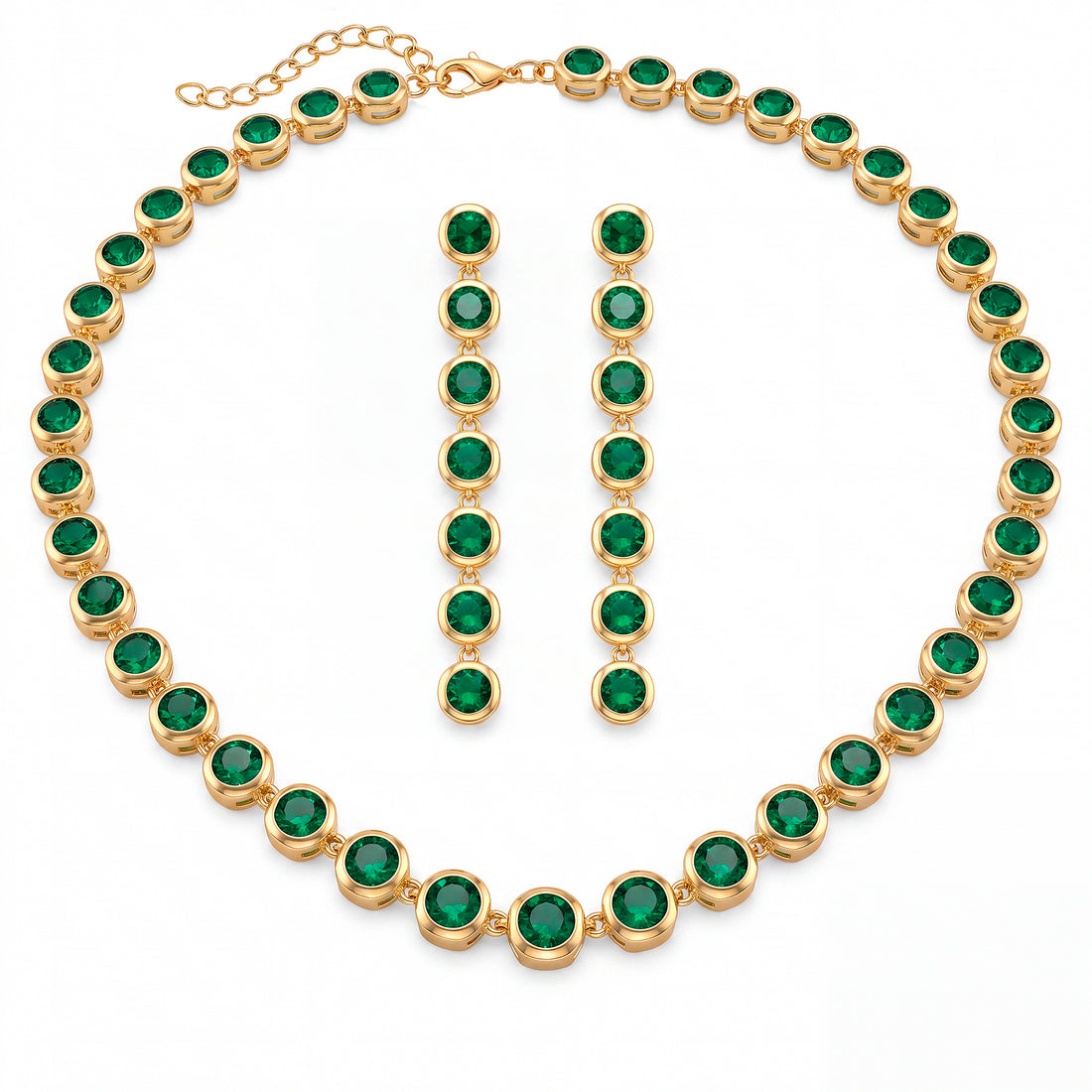 Emerald Green Stone Gold-Tone Necklace &amp; Earrings Se